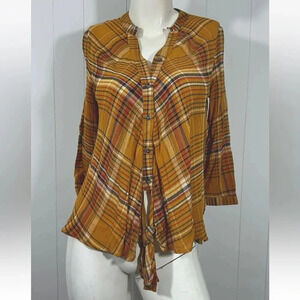 Studio by JPR yellow plaid tie front button down shirt sz S petite